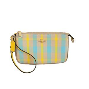 Coach CBK65 Nolita 19 Plaid Canvas Leather Small Handbag Clutch Bright Maize